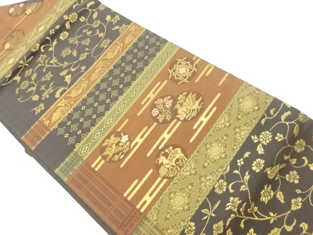 JAPANESE NAGOYA OBI / WOVEN FLOWER & BIRD